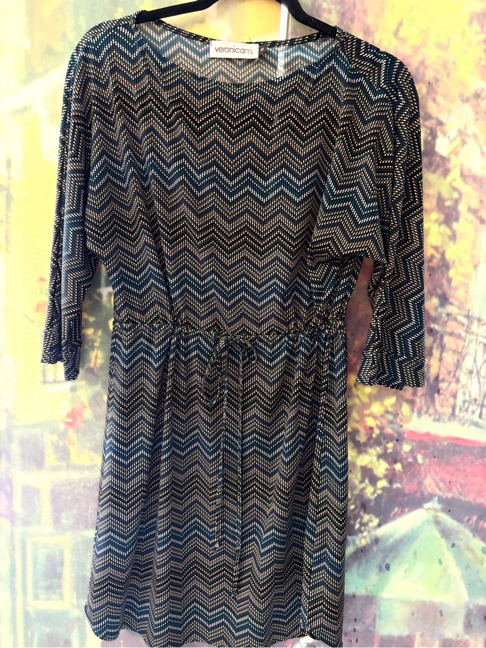 Veronica M. Classic Multicolor Chevron Long Sleeve Dress - Size S